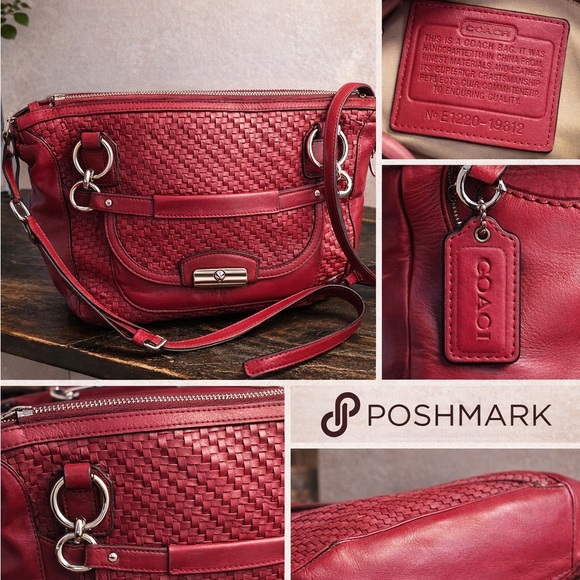Coach Handbags - Coach Woven Red Leather Crossbody Bag